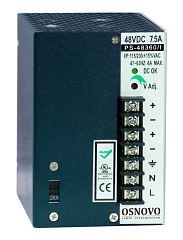 Промышленный блок питания OSNOVO PS-48360/I Промышленный блок питания. DC48V, 7,5A (360W). Диапазон входных напряжений: AC195-265V. КПД: 83%. Регулировка выходного напряжения в диапазоне 44-53V. Защита от короткого замыкания