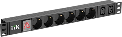 Блок розеток ITK PDU 6 розеток нем. ст. + 2 С13 LED 1U каб. 2м нем. ст.