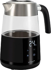 Чайник электрический Vitek VT-WK1044 1.7л. 2200Вт черный/серебристый корпус: стекло/пластик