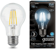 Лампа светодиодная Gauss Filament A60 8Вт цок.:E27 груша 220B св.свеч.бел.нейт. (упак.:1шт) (102802208)