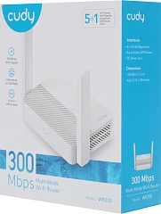 Маршрутизатор CUDY WR300 N300 Wi-Fi Router, Chipset MediaTek, 802.11b/g/n,300Mbps at 2.4GHz, 4 Ч 10/100Mbps Ports, 2 Ч 5dBi fixed antennas, WiFi router/AP/ Repeater/WISP Mode, Guest network, WPS, DDNS, VPN Client, IPv6, Cudy APP