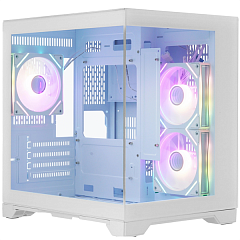 корпус 1STPLAYER MEGAVIEW MV5-TP ARGB White / mATX / 3x120mm ARGB fans / MV5-TP-WH-2FC7R-W-1FC7-W
