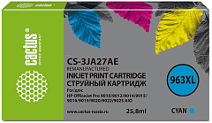 Картридж струйный Cactus CS-3JA27AE 963XL голуб.пигм. (25.5мл) для HP OfficeJet Pro 9010/9010e/9012/9014/9015/9016/9019 с чипом
