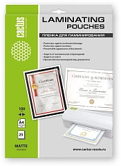Пленка для ламинирования Cactus 100мкм A4 (25шт) матовая 216x303мм CS-LPMА410025