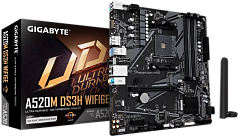 Материнская плата GIGABYTE A520M DS3H WF6E, AM4, A520, 4*DDR4, 4*SATA, 1*M.2, 4*USB 3.2, 2*USB 2.0, 1*PCIx16, 1*PCIx1, DP+HDMI, mATX