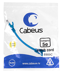Патч-корд Cabeus PC-UTP-RJ45-Cat.5e-0.15m-BL Патч-корд U/UTP, категория 5е, 2xRJ45/8p8c, неэкранированный, синий, PVC, 0.15м
