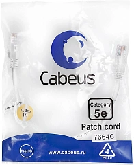 Патч-корд Cabeus PC-UTP-RJ45-Cat.5e-0.3m-WH-LSZH U/UTP RJ-45 вил.-вилка RJ-45 кат.5E 0.3м белый LSZH