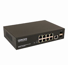 PoE Коммутатор OSNOVO SW-80802/L(150W) Управляемый L2 PoE коммутатор Gigabit Ethernet на 8 RJ45 PoE + 2 x GE SFP порта. Порты: 1 x GE (10/100/1000Base-T) с PoE