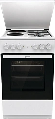 Комбинированная плита Gorenje, полезный объем 68 л, очистка паром AquaClean, сводчатая форма духовки, механическое управление, электроподжиг, цвет белый
