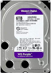 Жесткий диск Western Digital Purple HDD 3.5" SATA 6Tb, 5400 rpm, 256MB buffer, PMR, WD63PURU, 1 year