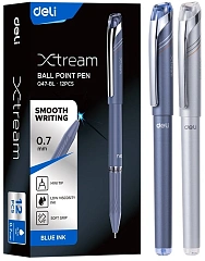 Ручка шариков. Deli Xtream (EQ47-BL) d=0.7мм син. черн. карт.уп. игловидный пиш. наконечник резин. манжета чернила пониженной вязкости