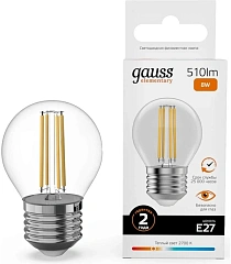 Лампа филам. Gauss Filament 8Вт цок.:E27 шар (упак.:1шт) (52218)