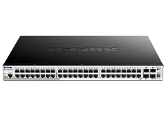 Коммутатор D-Link PROJ Настраиваемый L2+ стекируемый PoE-коммутатор, 48x1000Base-T PoE, 4x10GBase-X SFP+, PoE-бюджет 370 Вт (740 Вт с DPS-700), CLI, консольный порт RJ-45, RPS