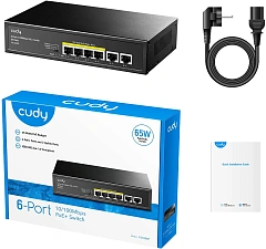 Коммутатор CUDY 6-Port 10/100M PoE+ Switch 60W 6-Port 10/100M PoE Switch with 4 POE Ports Unmanaged Desktop Switch, support 4-port IEEE 802.3at PoE+ Injector (Port-1 to Port-4), Supports PoE power up to 30W for each PoE port