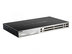 Коммутатор D-Link DGS-3130-30S/B1A, PROJ L3 Managed Switch with 24 100/1000Base-X SFP ports and 2 10GBase-T ports and 4 10GBase-X SFP+ ports.16K Mac address, SIM,  USB port, IPv6, SSL v3, 802.1Q VLAN,GVRP, 802.