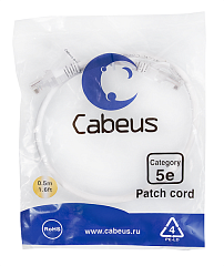 Патч-корд Cabeus PC-UTP-RJ45-Cat.5e-0.5m-WH-LSZH Патч-корд U/UTP, категория 5е, 2xRJ45/8p8c, неэкранированный, белый, LSZH, 0.5м