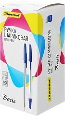 Ручка шариков. Silwerhof Basic прозрачный d=0.7мм син. черн. кор.карт. сменный стержень линия 0.5мм