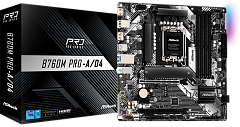 Материнская плата ASROCK B760M PRO-A/D4, LGA1700, B760, 4*DDR4, 4*SATA, 2*M.2, 3*USB 3.2, 2*USB 2.0, Type-C, 2*PCIx16, 1*PCIx1, 1*M.2 (Key E), HDMI+DP, mATX
