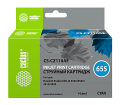 Картридж струйный Cactus CS-CZ110AE №655 голубой (14.6мл) для HP DJ IA 3525/5525/4525