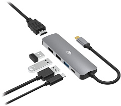 Стыковочная станция Digma DS-501 USB Type-C серый 1xHDMI 1xUSB Type-C 1xUSB 3.0 2xUSB
