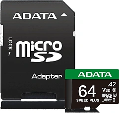 Карта памяти microSDXC 64GB ADATA Speed Plus UHS-I U3/V30/A2, up to 180/160 MB/s, Durable (Water-/Shock-/X-Ray-Proof)