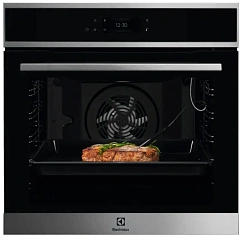 Встраиваемый духовой шкаф ELECTROLUX/ электрический с конвекцией, объем 72 л, 17 режимов, очистка паровая, 3 стекла в дверце, направляющие проволочные + телескопические (1 уровень),нержавеющая сталь,термозонд