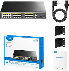 Коммутатор CUDY 24-Port 10/100M PoE+ Switch with 2 Gigabit Port+ 1SFP 300W 24-Port 10/100M PSE RJ-45 +2 Gigabit RJ- 45 +1SFP Port with 24 POE Ports Switch with Built-in power supply, support 16-port IEEE 802.3at PoE+ Injector