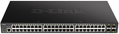 Коммутатор D-Link DGS-1250-52XMP/A1A, L2 Smart Switch with 48 10/100/1000Base-T ports and 4 10GBase-X SFP+ ports (48  PoE ports 802.3af/802.3at (30 W), PoE Budget 370W).16K Mac address, 802.3x Flow Control, 4K