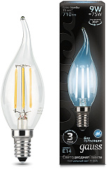 Лампа светодиодная Gauss Filament 9Вт цок.:E14 свеча 220B св.свеч.бел.нейт. CF35 (упак.:1шт) (104801209)