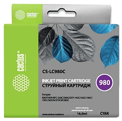 Картридж струйный Cactus CS-LC980C голубой (16мл) для Brother DCP-145C/165C/MFC-250C/290C с чипом