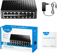 Коммутатор CUDY 16-Port 10/100 Mbps Metal Switch 16-Port 10/100 Mbps Switch, 16 10/100 Mbps RJ45 Ports, Switch/VLAN/Extend working mode DIP switch, Rack-mountable Steel Case, Power Saving, Plug & Play, Rack-Mount kits included