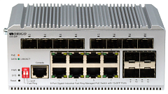 Коммутатор ORIGO Промышленный управляемый L2 PoE-коммутатор, 8x1000Base-T PoE, 12x1000Base-X SFP, PoE-бюджет 185 Вт, защита от статического электричества до 4 кВ, -40..75°C