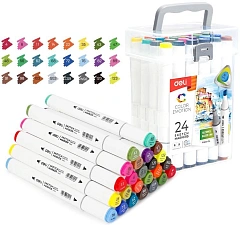 Набор маркеров для скетчинга Deli E70803-24 Color Emotion 11мм 150мм трехгр. двойной пиш. наконечник 1-7мм 24цв. ассорти пластиковая коробка (24шт.)