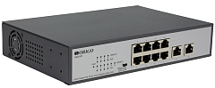 Коммутатор ORIGO Неуправляемый PoE-коммутатор, 8x1000Base-T PoE, 2x1000Base-T, PoE-бюджет 120 Вт, PoE до 250 м, комплект для установки в 19" стойку