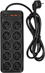 Сетевой фильтр Powercom сетевой фильтр, 3 метра, 10 розеток, USB-Ax2, USB Type-C, 16А/4кВт, cечение провода: 1,5мм2, цвет черный, 1 год гарантии (2065290)