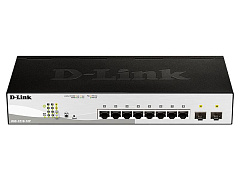 Коммутатор D-Link DGS-1210-10P/F3A, L2 Smart Switch with  8 10/100/1000Base-T ports and 2 1000Base-X SFP ports (8 PoE ports 802.3af/802.3at (30 W), PoE Budget 78 W).16K Mac address, 802.3x Flow Control, 4K of 8