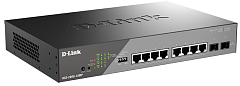 Коммутатор D-Link Настраиваемый L2 PoE-коммутатор, 8x1000Base-T PoE, 2x1000Base-X SFP, PoE-бюджет 130 Вт, дальность PoE до 250 м