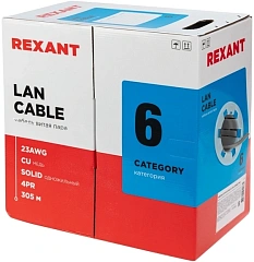 Кабель витая пара U/UTP, CAT 6, LSZH нг(А)-HF, 4PR, 23AWG, внутренний, однопроволочный, серый, 305 м