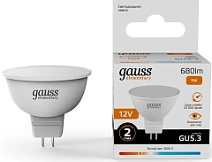 Лампа светодиодная Gauss Elementary 11519 9Вт цок.:GU5.3 софит 12B св.свеч.теп.св./дневн. (упак.:1шт)