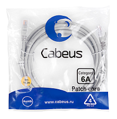 Патч-корд U/UTP, категория 6а (10G), 2xRJ45/8p8c, LSZH, 5м Cabeus PC-UTP-RJ45-Cat.6a-5m-LSZH Патч-корд U/UTP, категория 6а (10G), 2xRJ45/8p8c, неэкранированный, серый, LSZH, 5м
