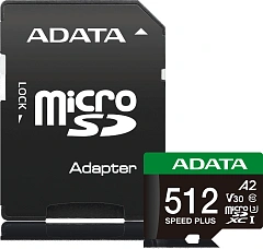 Карта памяти ADATA microSDXC 512GB ADATA Speed Plus UHS-I U3/V30/A2, до 180/160 MB/s, Durable (Water-/Shock-/X-Ray-Proof)