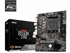 Материнская плата MSI B550M-A PRO B550, AM4, 2*DDR4, 1*PCIEx16, 1*PCIEx1, 1*M.2, 6*USB3.2Gen1, 6*USB2.0, 4*SATA3.0, 1G, DVI, HDMI, M-ATX, RTL