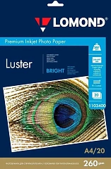 Фотобумага Lomond 1103400 A4/260г/м2/20л./ярко-белый CIE164% атласное для струйной печати