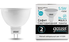 Лампа светодиодная Gauss Elementary MR16 5.5Вт цок.:GU5.3 спот 220B св.свеч.бел.нейт. (упак.:10шт) (13526)
