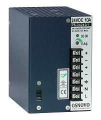 Промышленный блок питания OSNOVO PS-24240/I Промышленный блок питания. DC24V, 10A (240W). Диапазон входных напряжений: AC195-265V. КПД: 82%. Регулировка выходного напряжения в диапазоне 22-26V. Защита от короткого замыкания, п