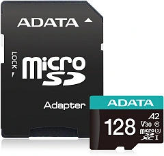 Карта памяти ADATA AUSDX128GUI3V30SA2-RA1 AUSDX128GUI3V30SA2-RA1 UHS-I U3 Class 10/V30S/A2, Adapter, 100/80 MB/s, RTL (771335)