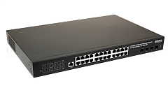 PoE Коммутатор OSNOVO SW-24G4X-1L Управляемый L3 PoE коммутатор на 24xGE RJ-45 c PoE + 4х10G SFP+ порта. Порты: 2 x GE (10/100/1000 Base-T) с PoE (до 90W, A+B) + 22 x GE (10/100/1000 Base-T) с PoE (до 30W)